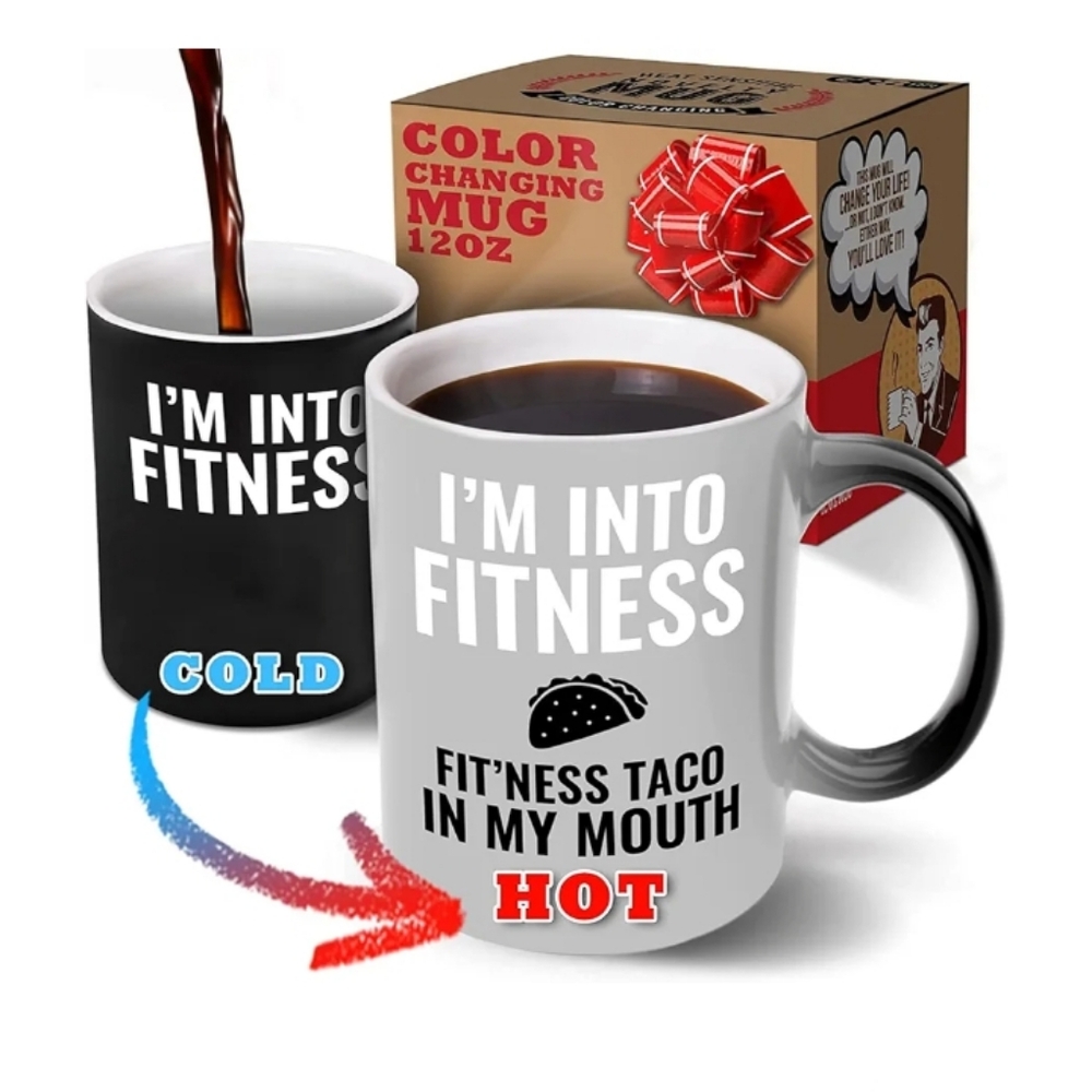 HEAT SENSITIVE COLOR CHANGING MUG IN INTO FITNESS   FIT'NESS TACO IN MY MOUTH